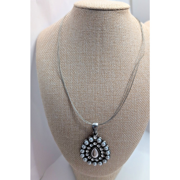 Vintage Premier Designs Multi Strand Wire Pendant necklace gray costume - Picture 1 of 6